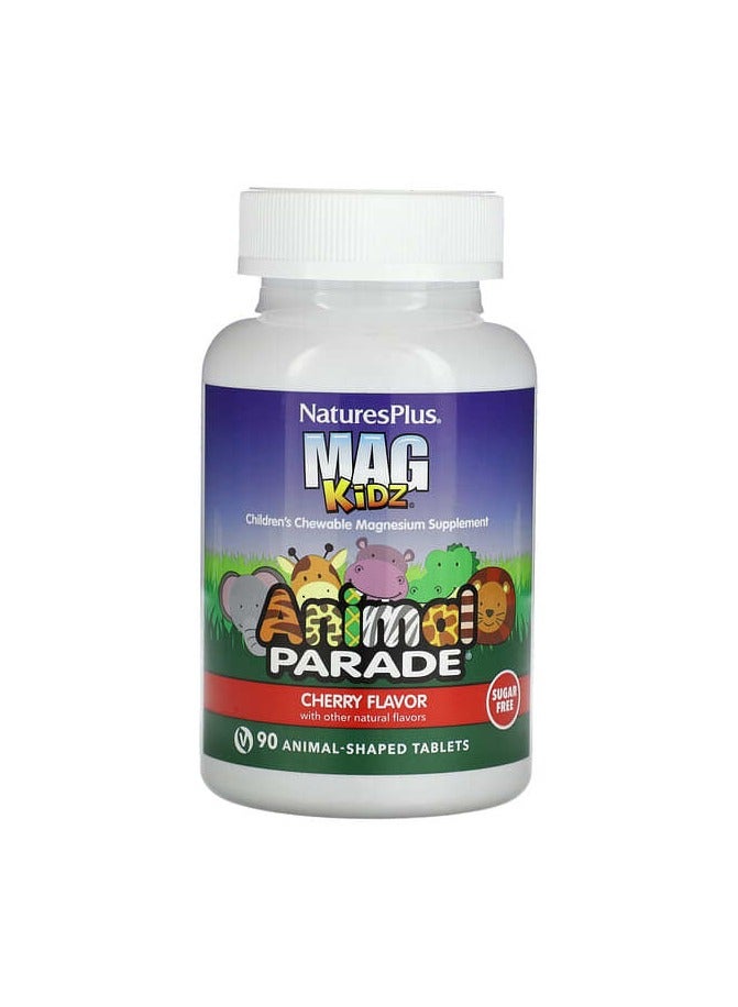 NaturesPlus MagKidz, Animal Parade, Children's Chewable Magnesium, Cherry, 90 Animal-Shaped Tablets (50 mg per Tablet)