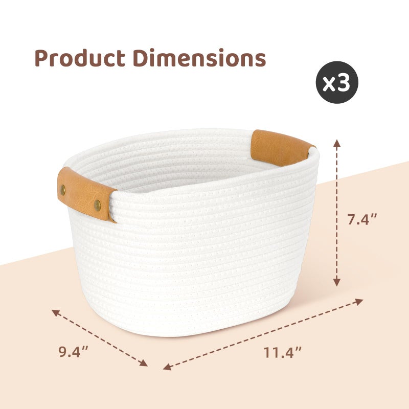 OOOK Storage Basket Set, 3 Pack Baskets for Shelves, White Storage Baskets for Organizing Toys, 11.4"Lx9.4"Wx7.4"H - Image 4