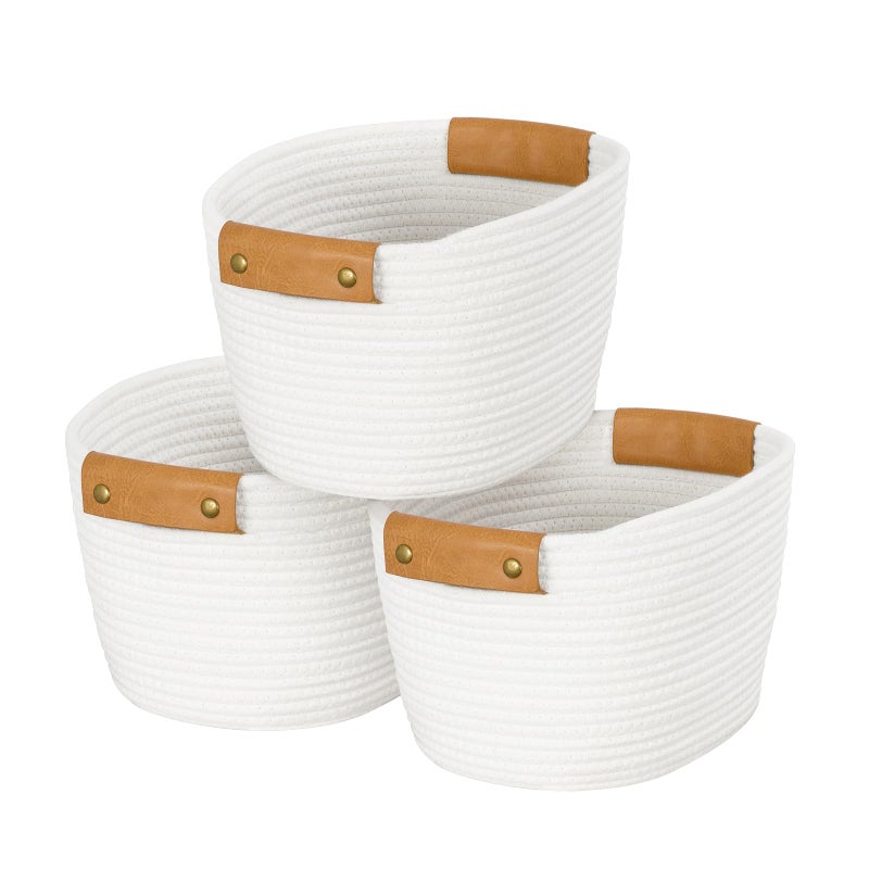 OOOK Storage Basket Set, 3 Pack Baskets for Shelves, White Storage Baskets for Organizing Toys, 11.4"Lx9.4"Wx7.4"H - Image 1