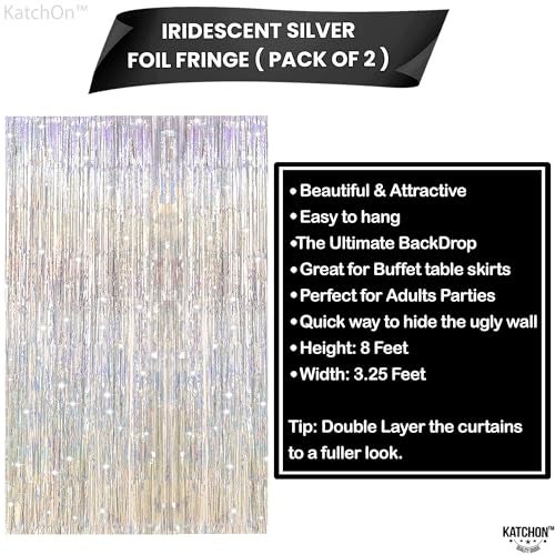 KatchOn, Iridescent Silver Backdrop Curtain - XtraLarge, 3.2x8 Feet Pack of 2 | Silver Fringe for Birthday Decor, Bachelorette, Birthday, Engagement, Prom Decoration | Graduation Decorations 2025 - Image 3