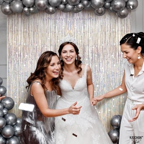 KatchOn, Iridescent Silver Backdrop Curtain - XtraLarge, 3.2x8 Feet Pack of 2 | Silver Fringe for Birthday Decor, Bachelorette, Birthday, Engagement, Prom Decoration | Graduation Decorations 2025 - Image 5