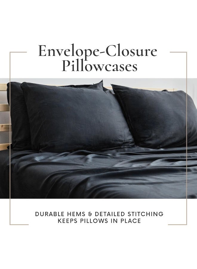 Bamboo Bay 4 Piece Twin Sheets Set - 100% Viscose Made From Bamboo Sheets Twin Size Bed - Ultra Soft Cooling Sheets For Hot Sleepers - Breathable Twin Bed Sheets Set Fits Up to 16" Deep Pocket - Black - Image 4