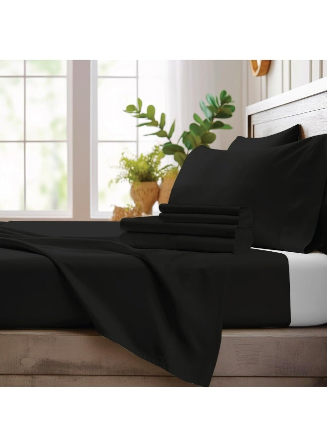 Bamboo Bay 4 Piece Twin Sheets Set - 100% Viscose Made From Bamboo Sheets Twin Size Bed - Ultra Soft Cooling Sheets For Hot Sleepers - Breathable Twin Bed Sheets Set Fits Up to 16" Deep Pocket - Black - Image 1