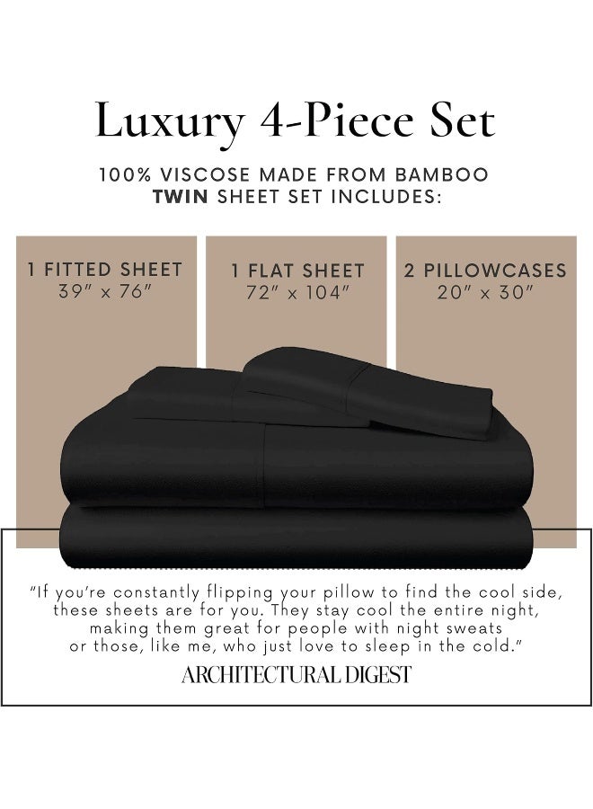 Bamboo Bay 4 Piece Twin Sheets Set - 100% Viscose Made From Bamboo Sheets Twin Size Bed - Ultra Soft Cooling Sheets For Hot Sleepers - Breathable Twin Bed Sheets Set Fits Up to 16" Deep Pocket - Black - Image 5
