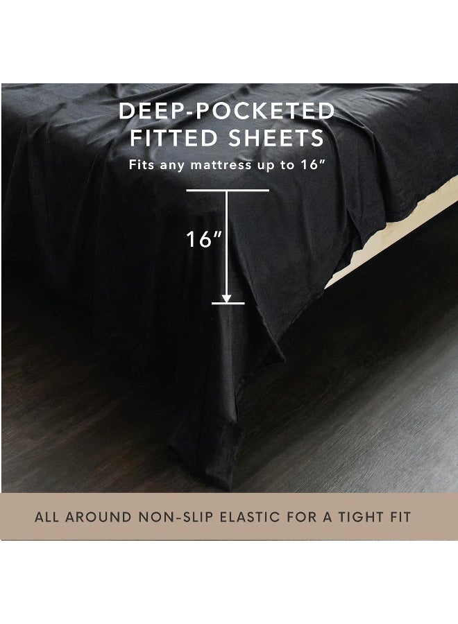 Bamboo Bay 4 Piece Twin Sheets Set - 100% Viscose Made From Bamboo Sheets Twin Size Bed - Ultra Soft Cooling Sheets For Hot Sleepers - Breathable Twin Bed Sheets Set Fits Up to 16" Deep Pocket - Black - Image 2