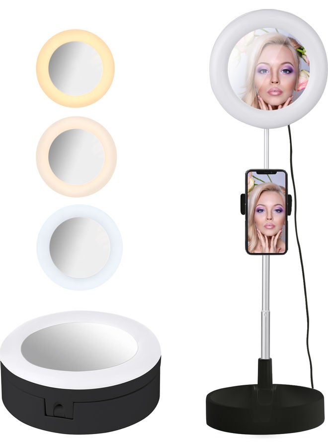 حلقة إضاءة لصور السيلفي مع حامل أسود/ أبيض - Image 1
