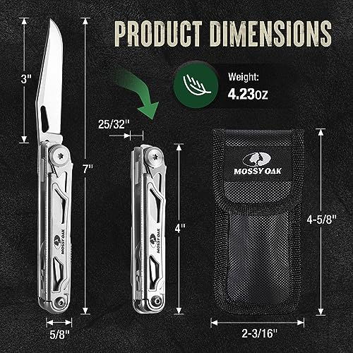 Mossy Oak 12-in-1 Multitool Pocket Knife with Pouch, Stainless Steel Multitool Knife with Clip, Survival Tools with Scissors, Bottle Opener, Wire Stripper, Glass Breaker, Screwdriver - Image 4