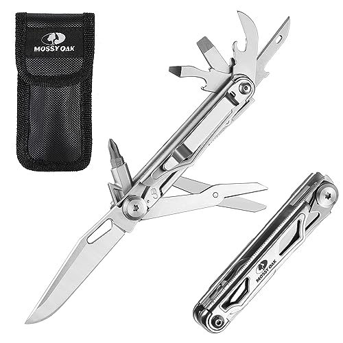 Mossy Oak 12-in-1 Multitool Pocket Knife with Pouch, Stainless Steel Multitool Knife with Clip, Survival Tools with Scissors, Bottle Opener, Wire Stripper, Glass Breaker, Screwdriver - Image 1