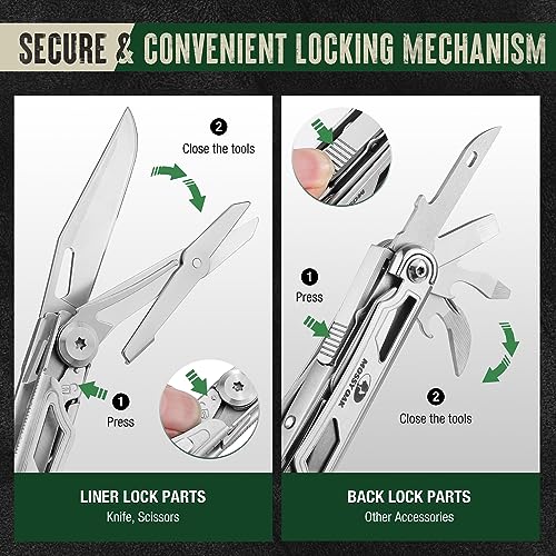 Mossy Oak 12-in-1 Multitool Pocket Knife with Pouch, Stainless Steel Multitool Knife with Clip, Survival Tools with Scissors, Bottle Opener, Wire Stripper, Glass Breaker, Screwdriver - Image 5