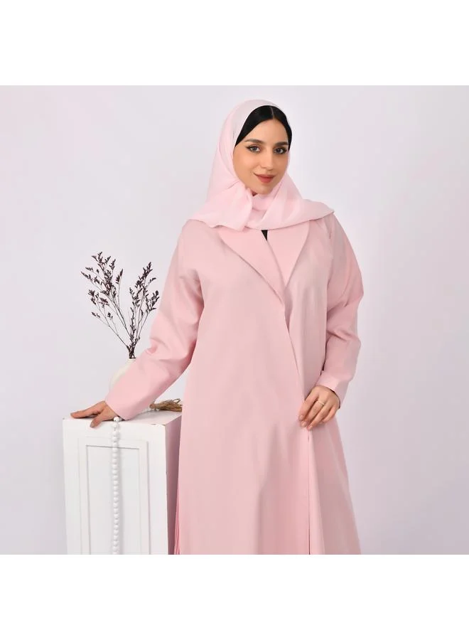 HAWRAA ABAYA Light pink blazer abaya with dark pink overlay and pleats at the bottom of the abaya