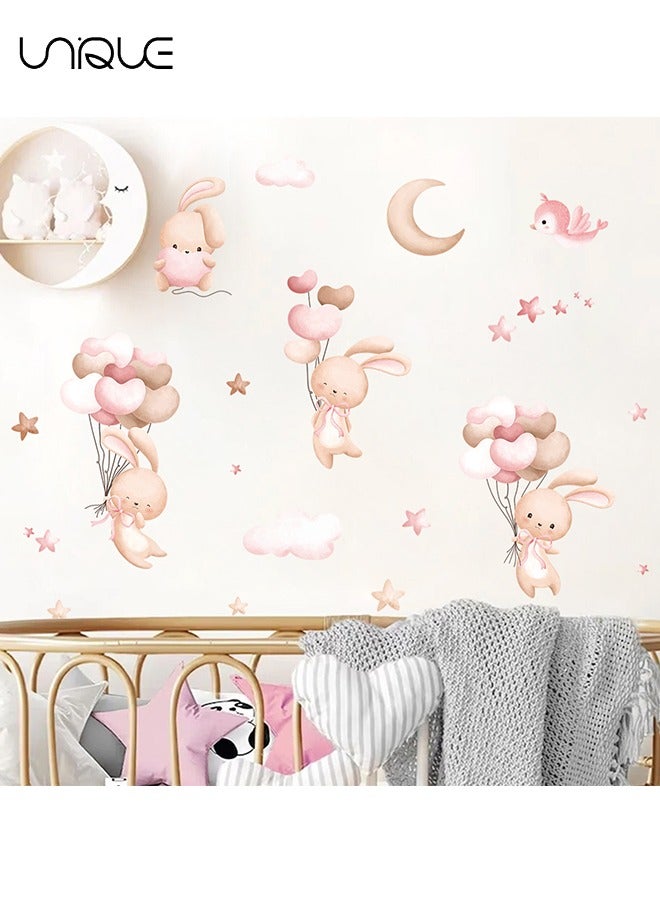 Unique Cartoon Cute Balloon Bunny Wall Sticker, Balloons and Bunnies Wall Stickers, DIY Movable Large Art Decoration, Peel & Paste, Fit for Kids, Baby Boys, Girls, Playroom Bedroom Deco - Image 1