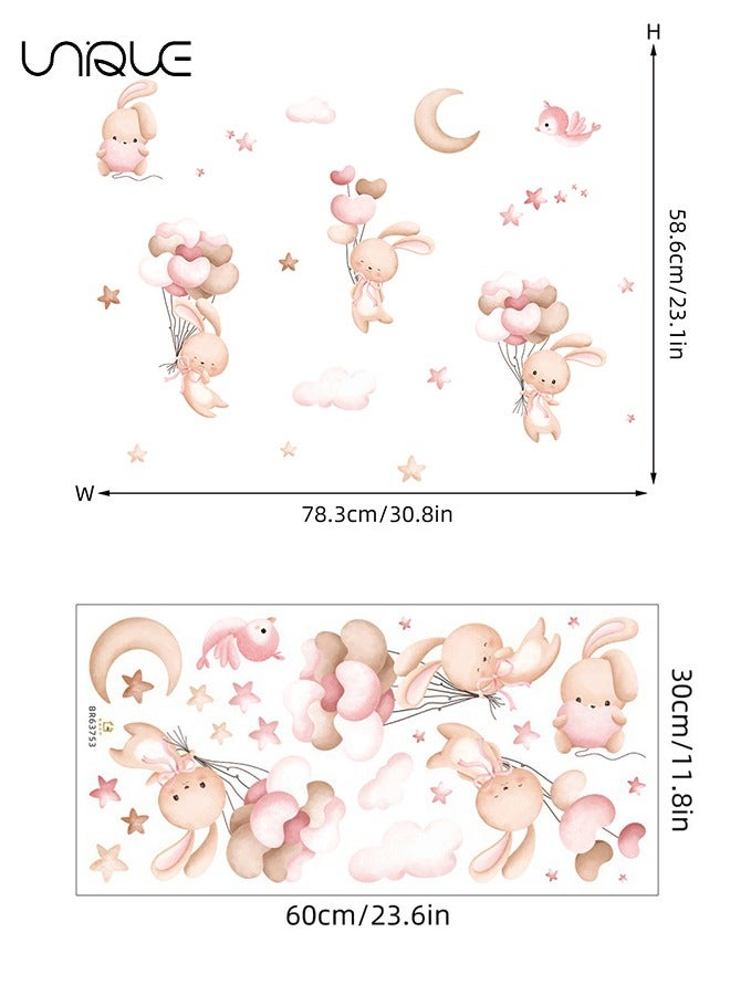 Unique Cartoon Cute Balloon Bunny Wall Sticker, Balloons and Bunnies Wall Stickers, DIY Movable Large Art Decoration, Peel & Paste, Fit for Kids, Baby Boys, Girls, Playroom Bedroom Deco - Image 2