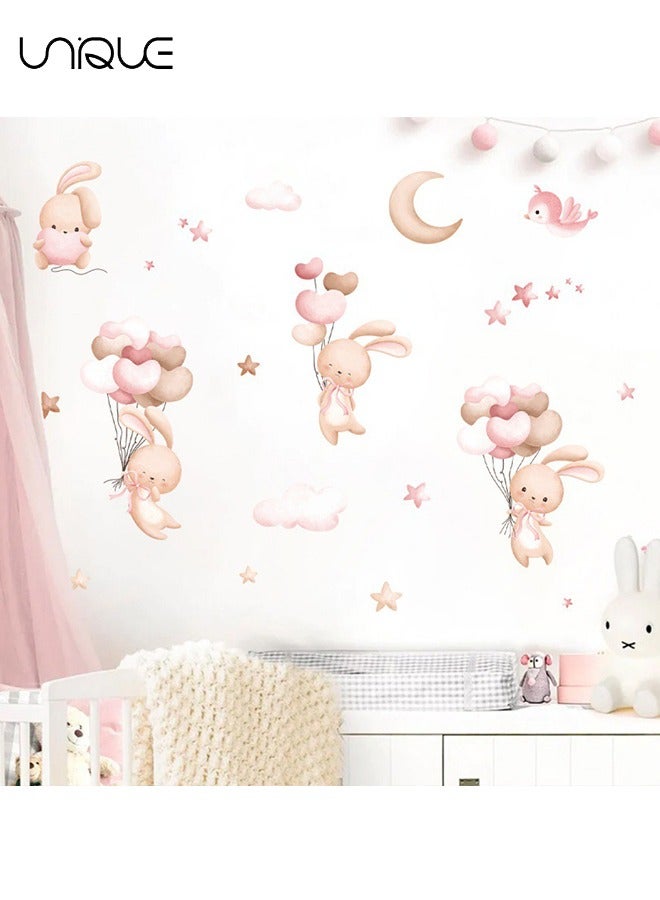 Unique Cartoon Cute Balloon Bunny Wall Sticker, Balloons and Bunnies Wall Stickers, DIY Movable Large Art Decoration, Peel & Paste, Fit for Kids, Baby Boys, Girls, Playroom Bedroom Deco - Image 3