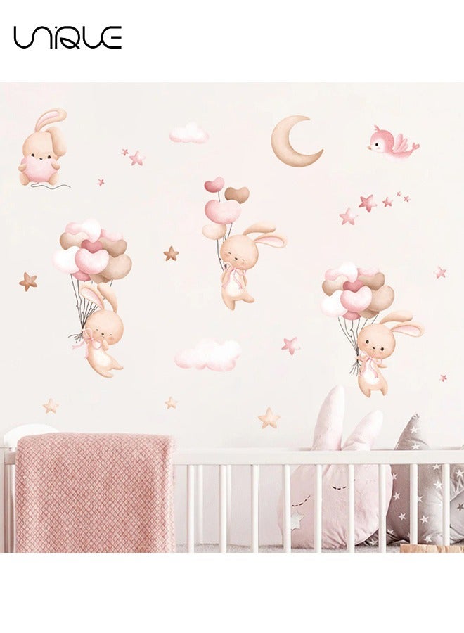 Unique Cartoon Cute Balloon Bunny Wall Sticker, Balloons and Bunnies Wall Stickers, DIY Movable Large Art Decoration, Peel & Paste, Fit for Kids, Baby Boys, Girls, Playroom Bedroom Deco - Image 4