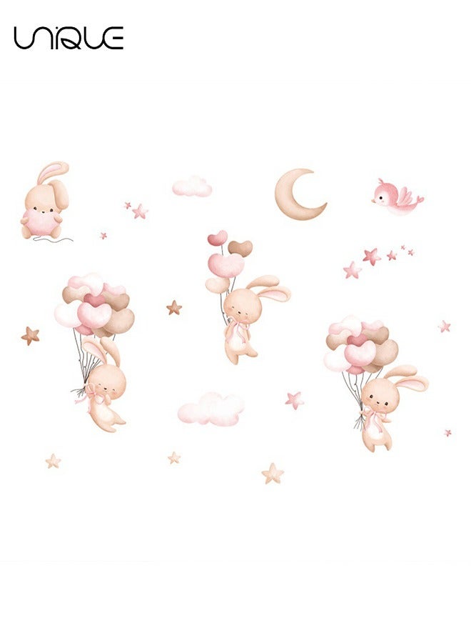 Unique Cartoon Cute Balloon Bunny Wall Sticker, Balloons and Bunnies Wall Stickers, DIY Movable Large Art Decoration, Peel & Paste, Fit for Kids, Baby Boys, Girls, Playroom Bedroom Deco - Image 5