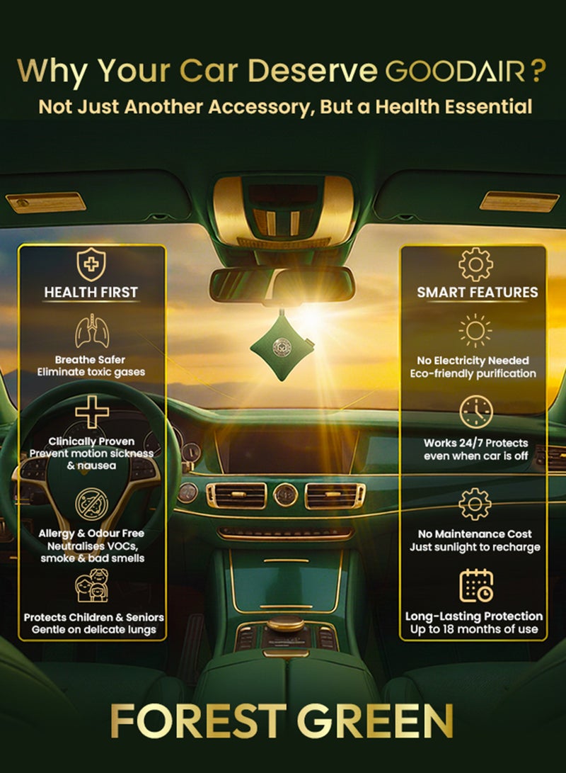 GOODAIR 2.0 Car Air Purifier | Non-electric | Forest Green |Clinically Proven| Tested & Certified to Absorb Toxic Gases | Advanced Impregnated Activated Carbon | 24/7 Air Purification - Image 2