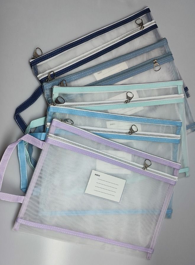 General Double-Layer Mesh Zipper Pouch, Lightweight Nylon File Folders, A4 Document Organizer Clearly Visible Mesh Zip Bag, Suitable for School Office Travel Supplies(5Packs)  - Image 5