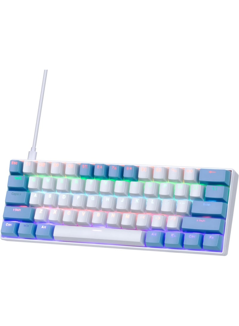 لوحة مفاتيح ألعاب ميكانيكية سلكية 60% - لوحة مفاتيح مدمجة بإضاءة خلفية زرقاء 61 مفتاحًا - Image 1