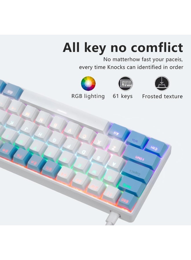 لوحة مفاتيح ألعاب ميكانيكية سلكية 60% - لوحة مفاتيح مدمجة بإضاءة خلفية زرقاء 61 مفتاحًا - Image 3
