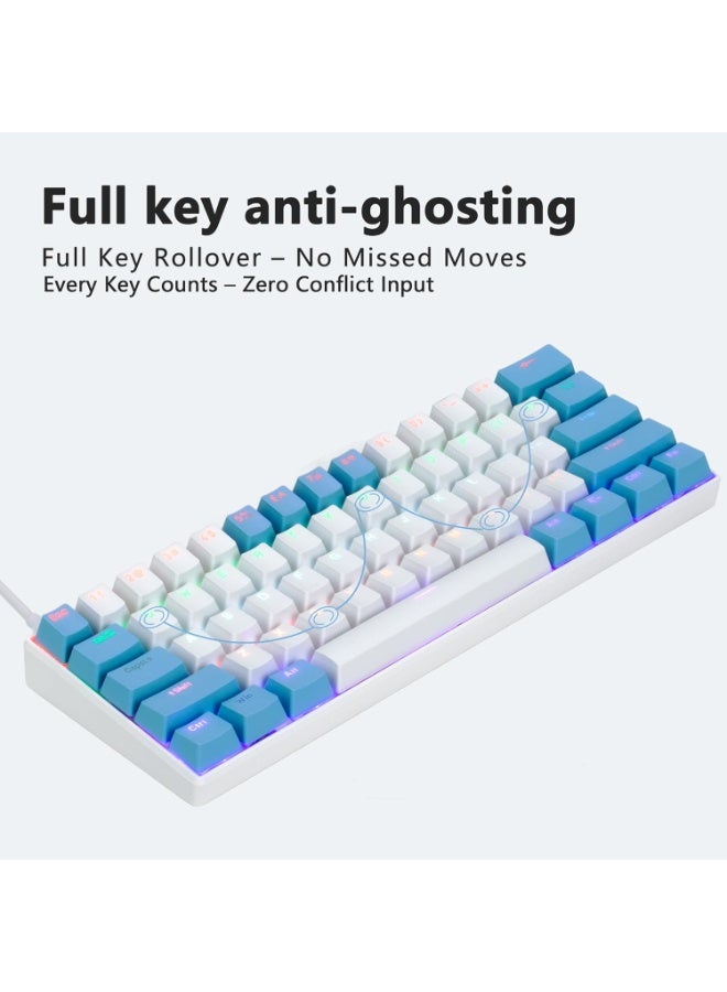 لوحة مفاتيح ألعاب ميكانيكية سلكية 60% - لوحة مفاتيح مدمجة بإضاءة خلفية زرقاء 61 مفتاحًا - Image 2