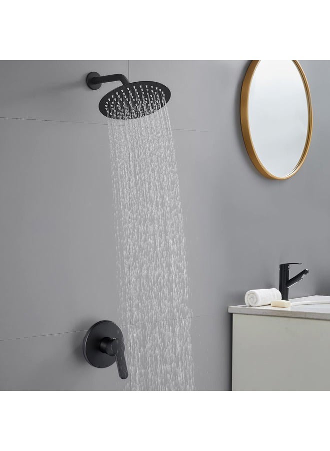 POPFLY Black Shower Faucet Set, Bathroom Rainfall Shower System with 8" Shower Head, Single Function Shower Trim Kit with Black Rough-in Valve Kit - Image 2