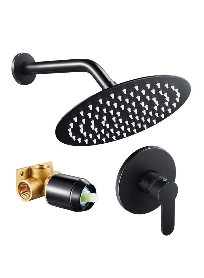 POPFLY Black Shower Faucet Set, Bathroom Rainfall Shower System with 8" Shower Head, Single Function Shower Trim Kit with Black Rough-in Valve Kit - Image 1