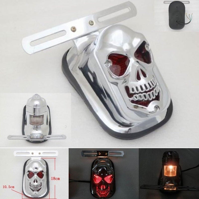Taç Motorcycle Skull Tail Light, Rear Brake Stop Lamp (Chrome) - Image 3