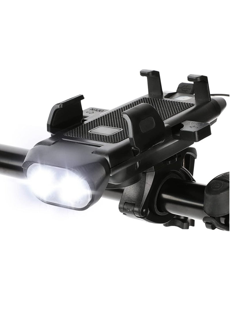SOLARAE Multifunctional Bicycle Headlight with Power Bank, LED Light, Mobile Phone Holder, and Speaker - IPX5 Waterproof for Night Riding on Mountain Bikes - Black - Image 1
