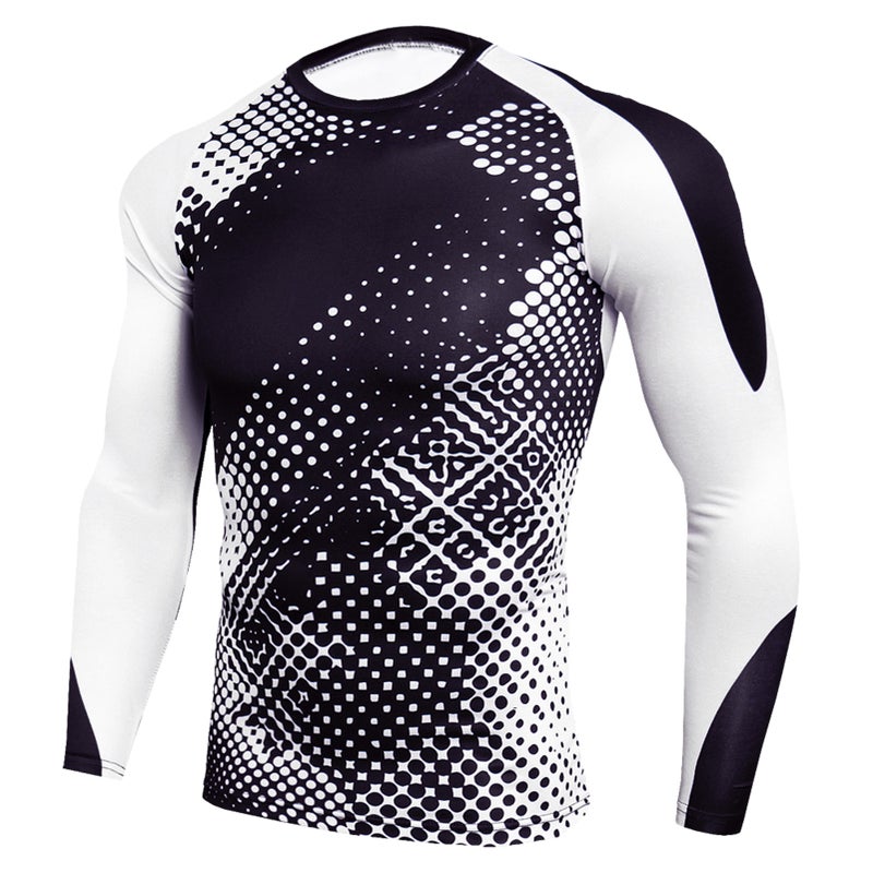 Men Long Sleeve Shirts O-neck Raglan Printed Stretchy Quick-dry Sports Tees Running Athletes Casual Tops - Image 1