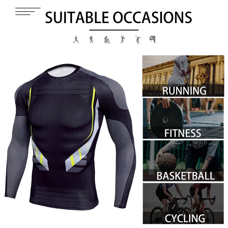 Men Long Sleeve Shirts O-neck Raglan Printed Stretchy Quick-dry Sports Tees Running Athletes Casual Tops - Image 5