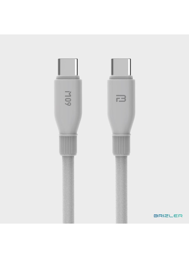 بريزلر كابل USB-C إلى USB-C بطول 1.2 متر من السيليكون النانوي، بقدرة 60 واط، يدعم الشحن السريع ويتميز بخاصية نشر الرائحة - رمادي - Image 1