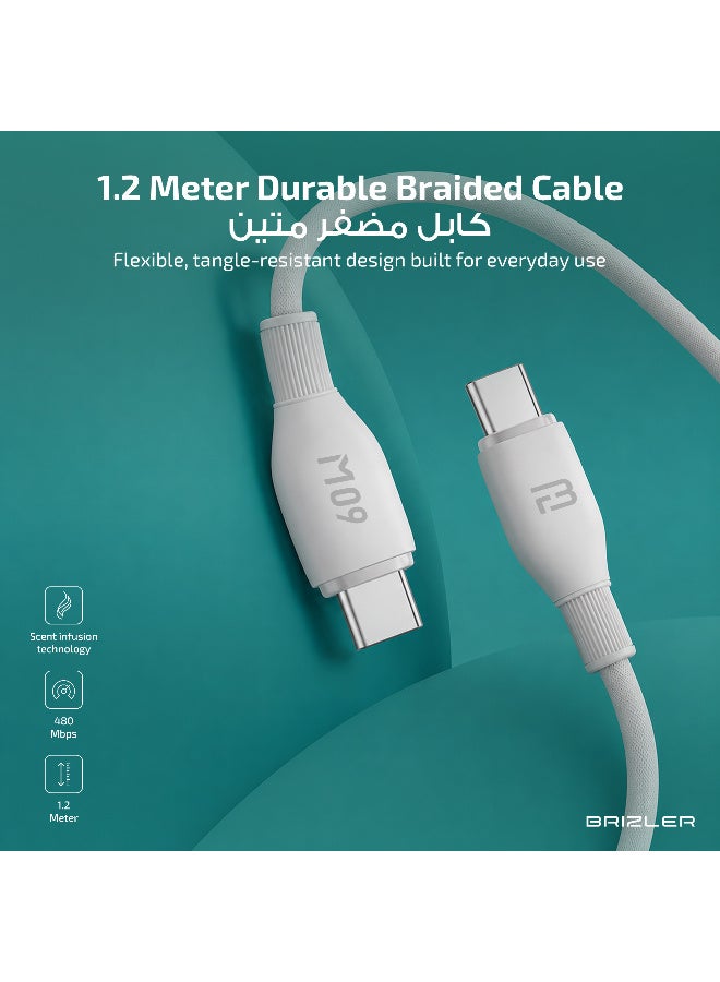 بريزلر كابل USB-C إلى USB-C بطول 1.2 متر من السيليكون النانوي، بقدرة 60 واط، يدعم الشحن السريع ويتميز بخاصية نشر الرائحة - رمادي - Image 5