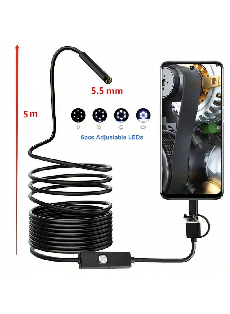 أمازينج. إي جي بي كاميرا منظار USB، كاميرا فحص مقاومة للماء مقاس 7 مم مع ضوء LED، OTG UVC متوافقة مع الهواتف الذكية التي تعمل بنظام Android والكمبيوتر الشخصي (5 أمتار) - Image 1