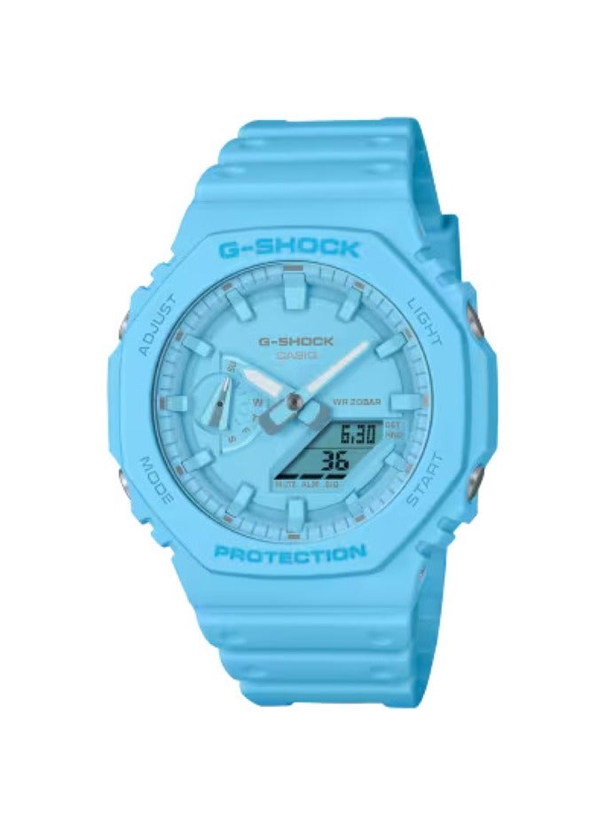 Casio G-Shock GA-2100-2A2ER Men’s Watch – Turquoise Blue Resin Case & Strap, Blue Dial, tone-on-tone turquoise/blue index markers, Analog-Digital, Carbon Core Guard, Shock Resistant, 200M Water Resistant. - Image 2
