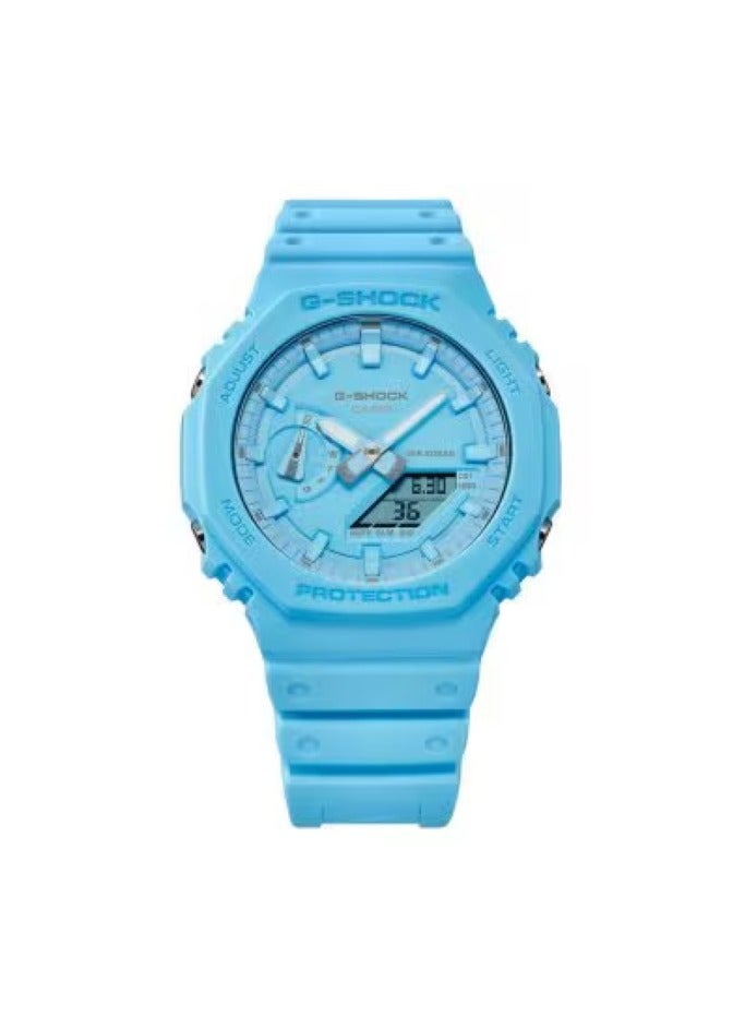 Casio G-Shock GA-2100-2A2ER Men’s Watch – Turquoise Blue Resin Case & Strap, Blue Dial, tone-on-tone turquoise/blue index markers, Analog-Digital, Carbon Core Guard, Shock Resistant, 200M Water Resistant. - Image 1