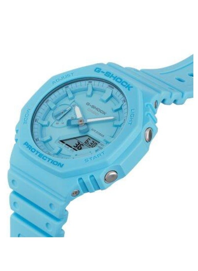 Casio G-Shock GA-2100-2A2ER Men’s Watch – Turquoise Blue Resin Case & Strap, Blue Dial, tone-on-tone turquoise/blue index markers, Analog-Digital, Carbon Core Guard, Shock Resistant, 200M Water Resistant. - Image 3
