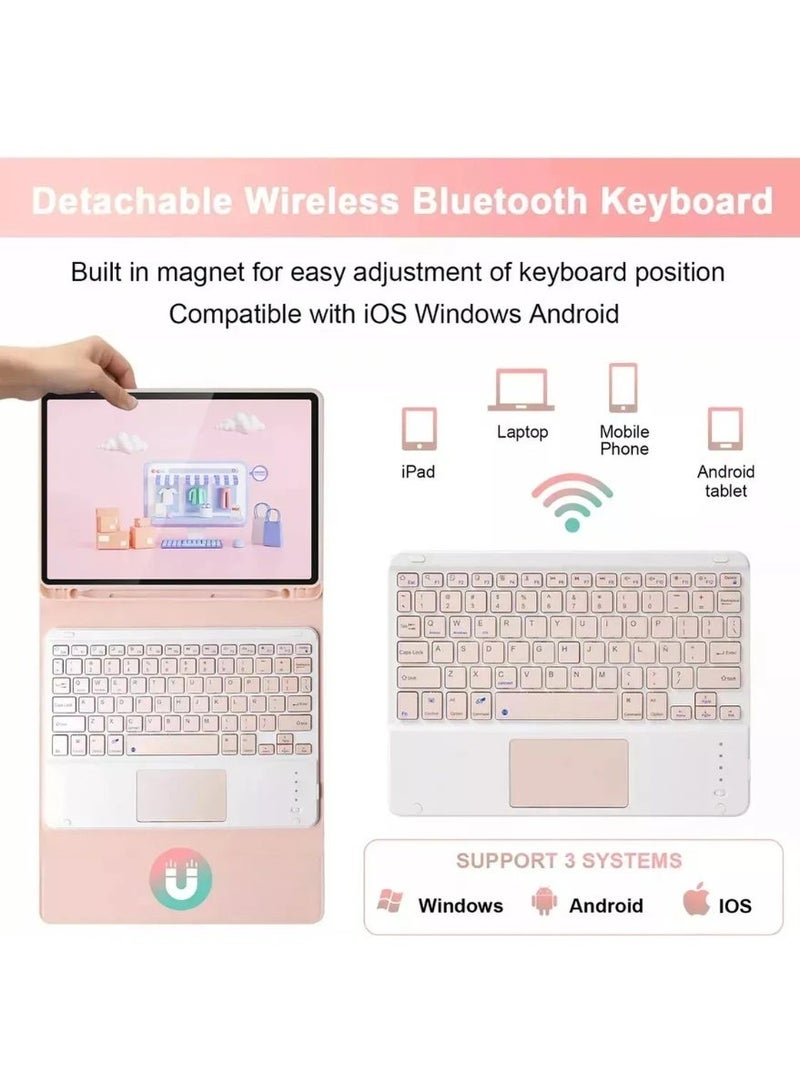 Keyboard Case for Samsung Tab A9+ 2023/A11+ 2025 11"  with Touchpad, Detachable 7 Color Backlit Keyboard with Stylus, Stain-Resistant Cover, Portable Lightweight Keyboard Case with Pencil Holder, Includes Bluetooth Mouse, Screen Protector, Stylus, Keyboard Cover, Pink - Image 5