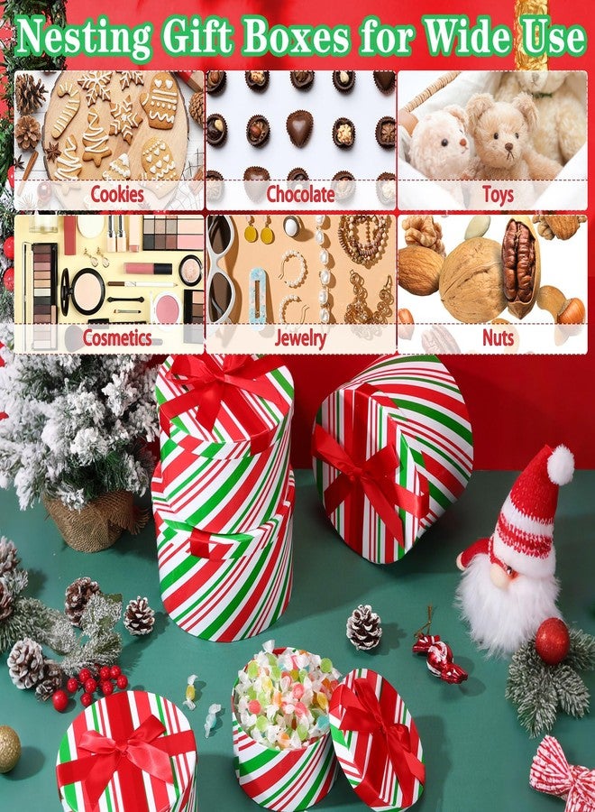 Zhanmai Red White Green Christmas Nesting Boxes Set of 8, Stackable Round Gifts Box with Lids for Present in 4 Assorted Sizes Candy Cane Box Tower Decor for Present Wrapping Holiday Party Supplies - Image 4