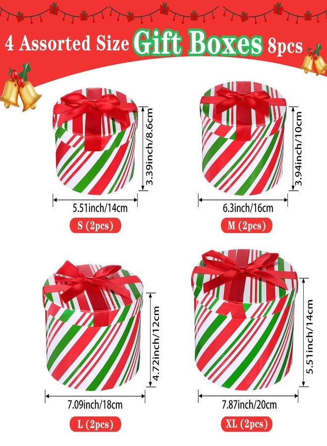Zhanmai Red White Green Christmas Nesting Boxes Set of 8, Stackable Round Gifts Box with Lids for Present in 4 Assorted Sizes Candy Cane Box Tower Decor for Present Wrapping Holiday Party Supplies - Image 2