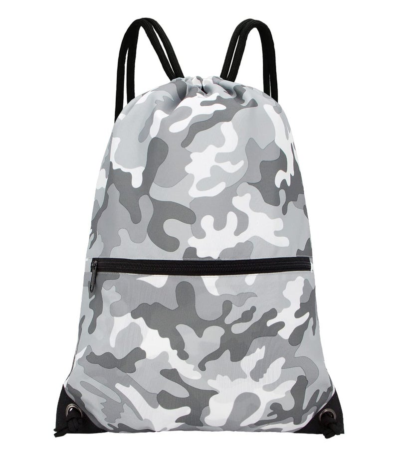 HOLYLUCK Drawstring Backpack Bag Sport Gym Sackpack (grey camo) - Image 1