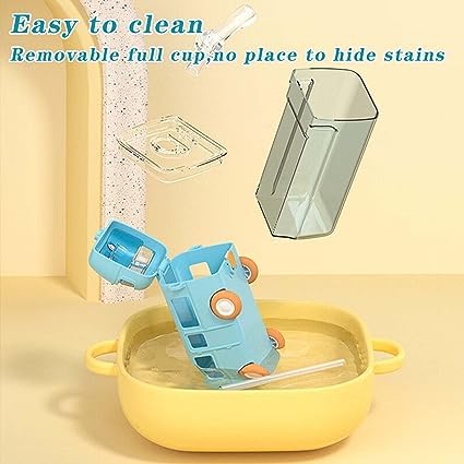 bosig School Bus Water Bottle 500ml17oz Kids Toys Cute Water Bottle with Strap Portable Straw Bottle Leakproof Cup for School Hiking Cycling Gifts - Image 3