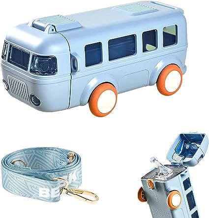 bosig School Bus Water Bottle 500ml17oz Kids Toys Cute Water Bottle with Strap Portable Straw Bottle Leakproof Cup for School Hiking Cycling Gifts - Image 1