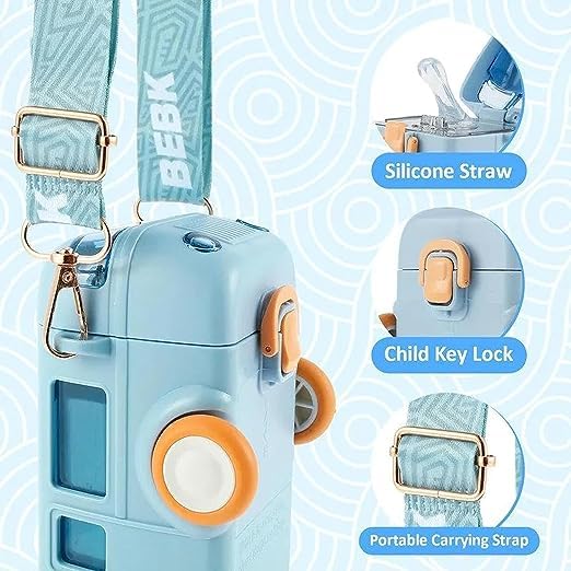 bosig School Bus Water Bottle 500ml17oz Kids Toys Cute Water Bottle with Strap Portable Straw Bottle Leakproof Cup for School Hiking Cycling Gifts - Image 5