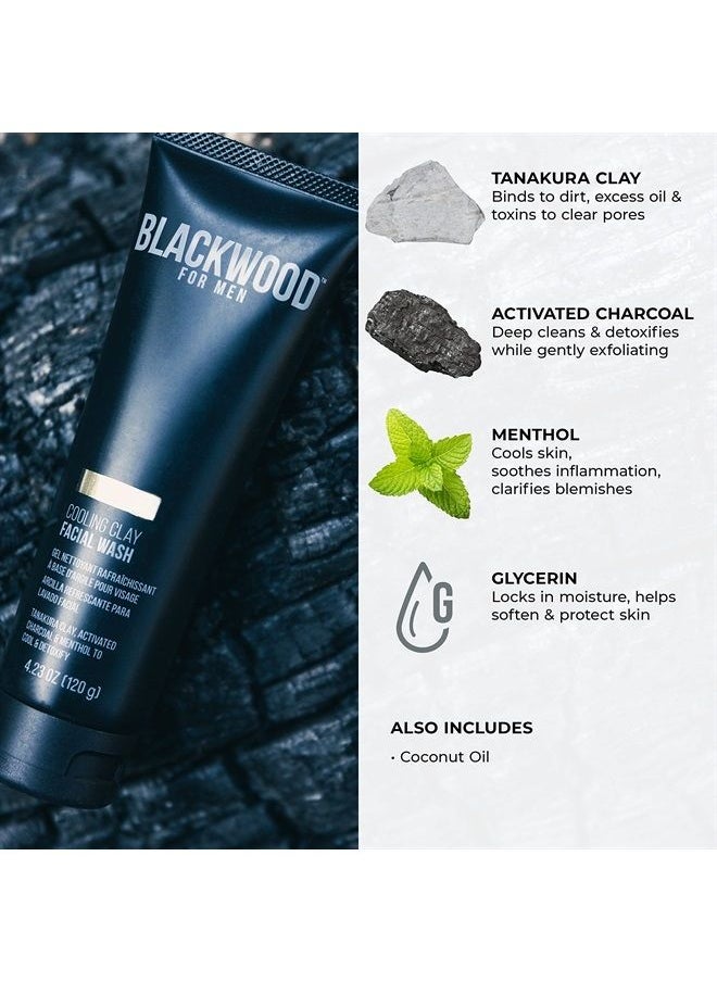 Blackwood For Men Cooling Clay Face Wash - Activated Charcoal, Menthol, & Tanakura Clay Cleanser & Mask for Deep Cleansing & Acne Treatment - Sulfate Free, Paraben Free, & Cruelty Free (7.41 oz)  - Image 3