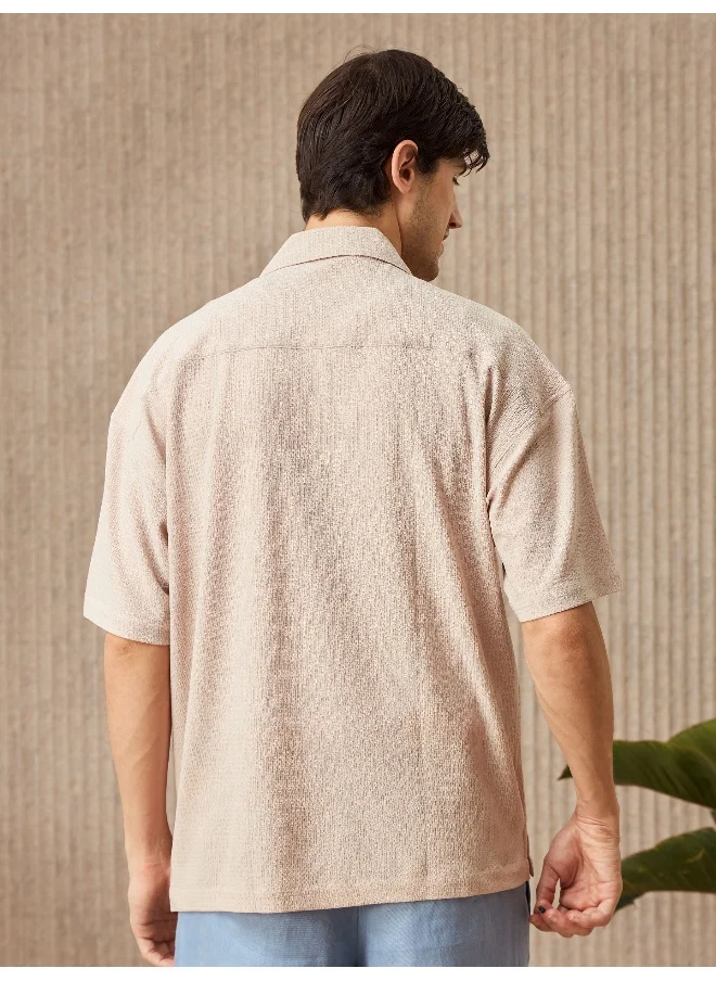 بيونغ Light Peach Half Sleeves Cuban Shirt For Men