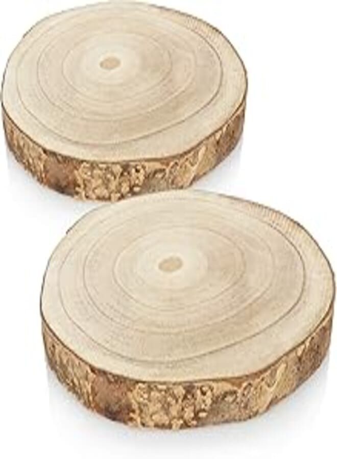 com-four® 2 x Tree Disc with Bark - Thick Wooden Disc for Decoration - Decorative Coaster for Glass Carafes - Round Tree Disc for Crafts - Diameter 18-22 cm