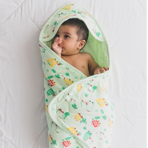 TIDY SLEEP Newborn Hooded Baby Blanket | Soft Cotton Receiving Wrap for 0–3 Months | Hospital Swaddle for Boys & Girls (Green Wildcity) - Image 5