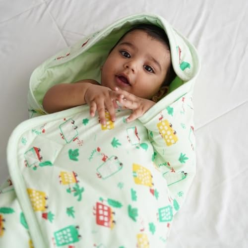 TIDY SLEEP Newborn Hooded Baby Blanket | Soft Cotton Receiving Wrap for 0–3 Months | Hospital Swaddle for Boys & Girls (Green Wildcity) - Image 1