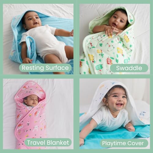 TIDY SLEEP Newborn Hooded Baby Blanket | Soft Cotton Receiving Wrap for 0–3 Months | Hospital Swaddle for Boys & Girls (Green Wildcity) - Image 3