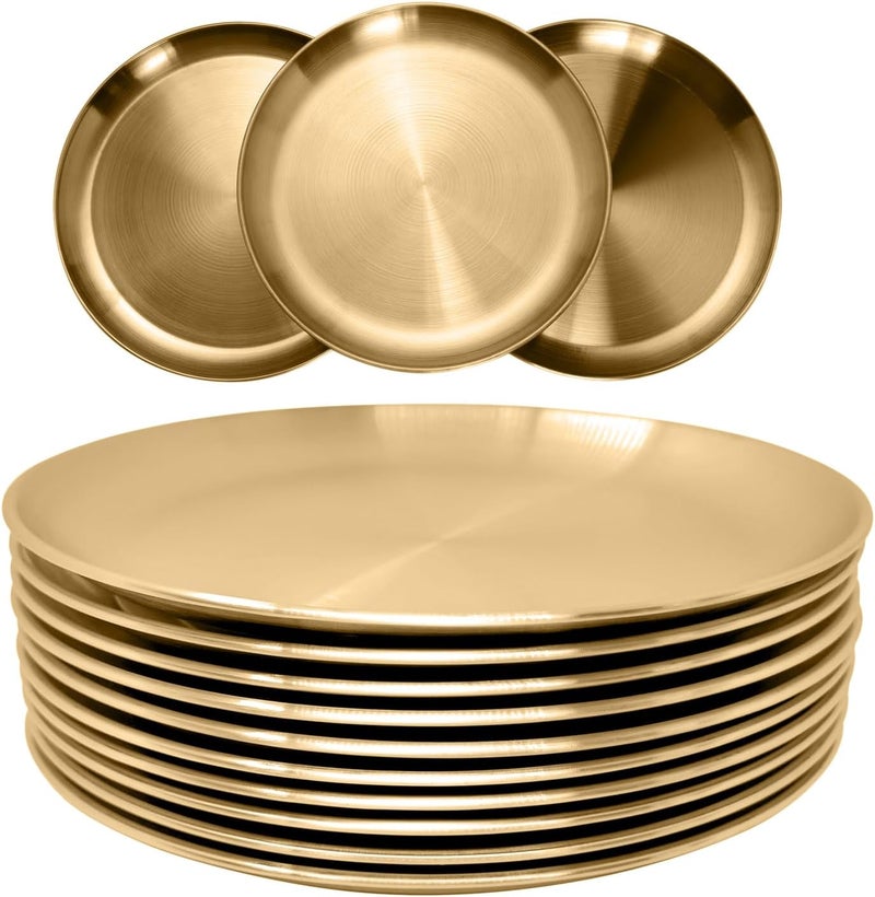 CAMBUY Stainless Steel Plates Metal Gold Dinner Plates Unbreakable Dinner Dishes Plates Set for Barbecue Kitchen Home Camping Outdoor Party 9inch 10Pcs - Image 1